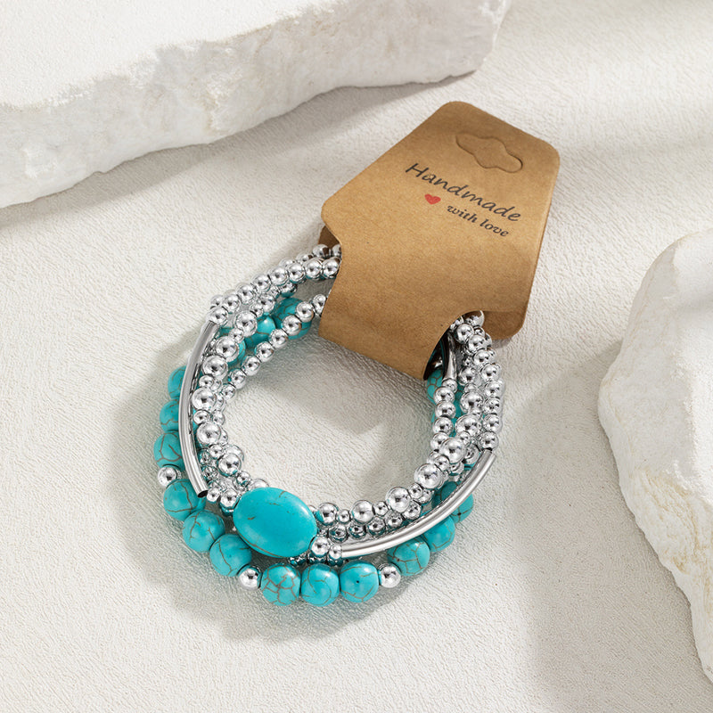 Turquéline™ — Set bracelets perles turquoise argenté bohème