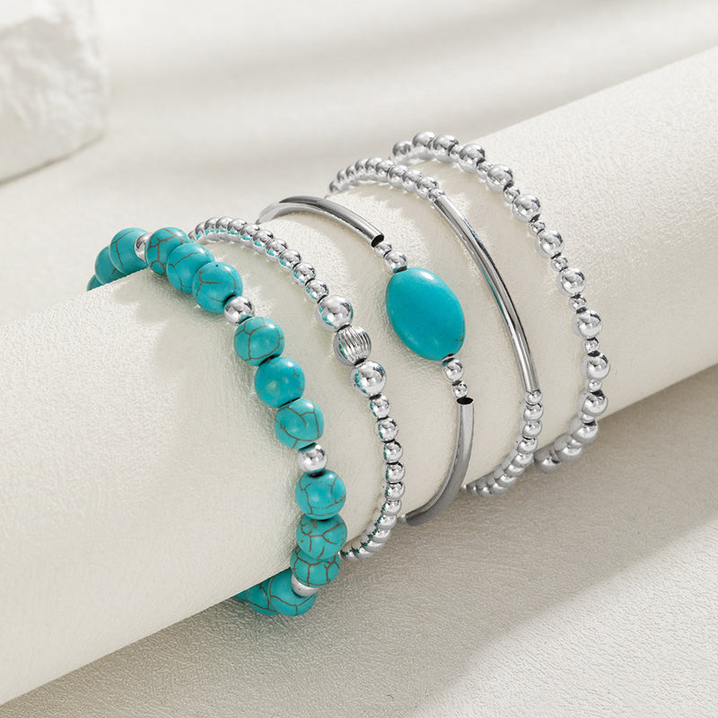 Turquéline™ — Set bracelets perles turquoise argenté bohème