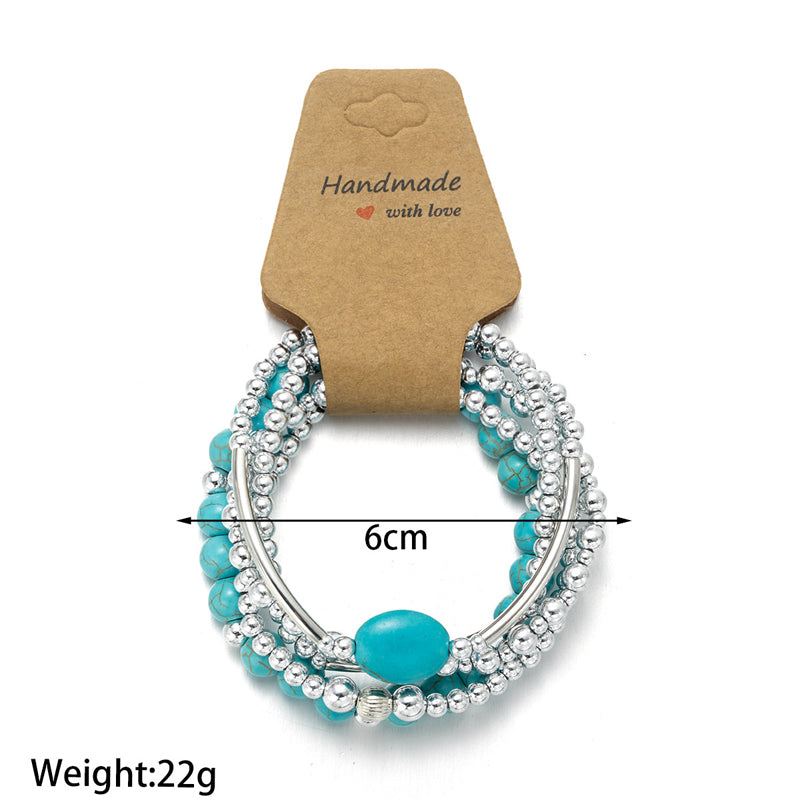 Turquéline™ — Set bracelets perles turquoise argenté bohème