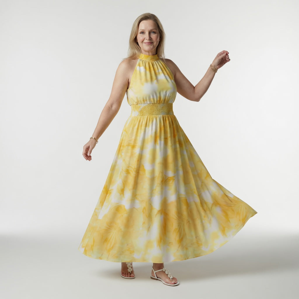Sylin | Robe Midi à Encolure Halter Froncée