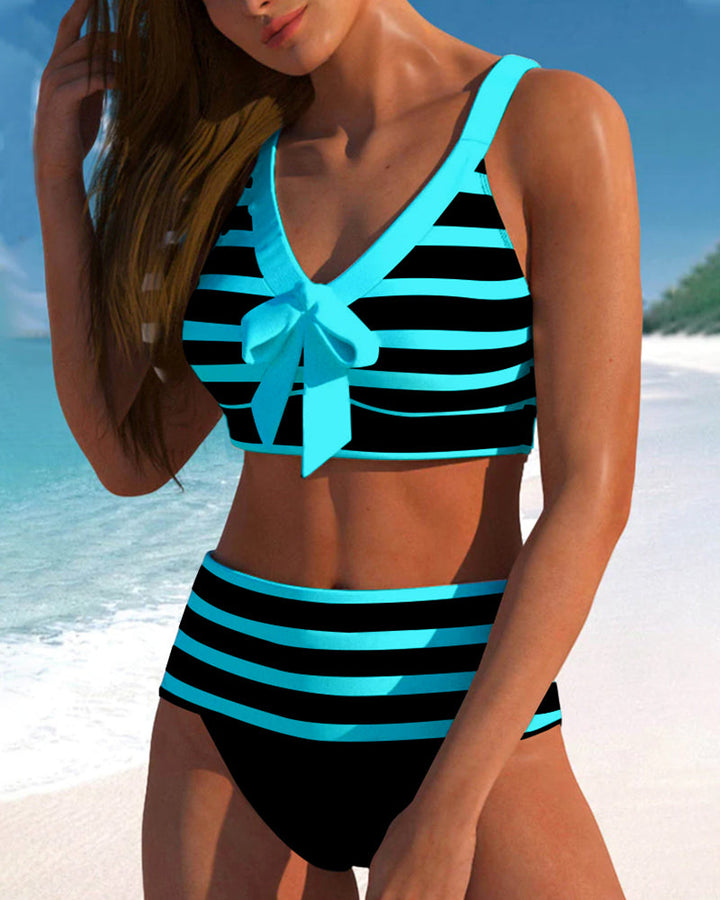 Laluna® | Bikini Rayé Taille Haute