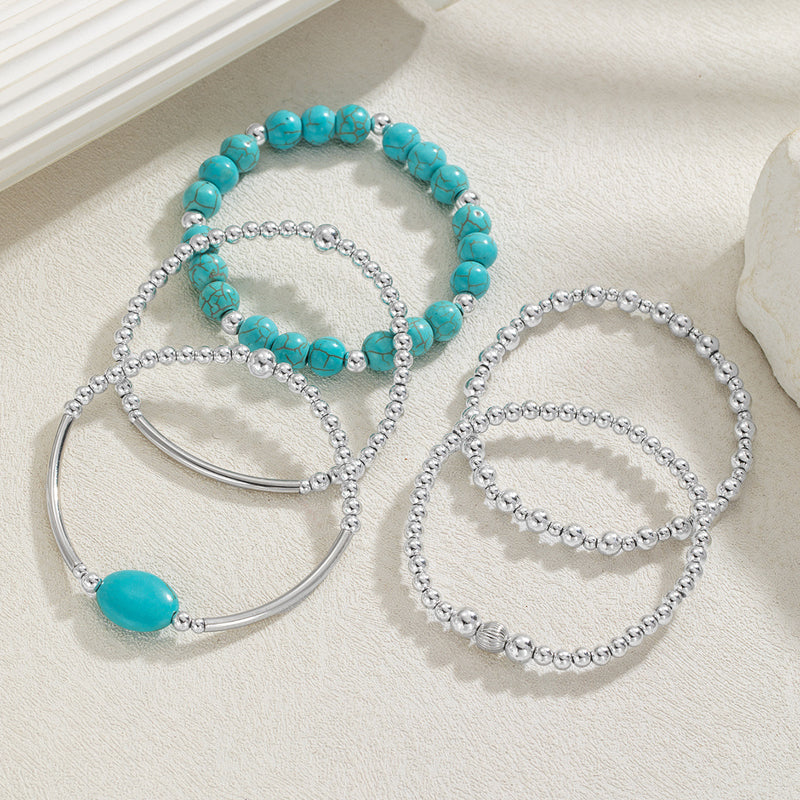 Turquéline™ — Set bracelets perles turquoise argenté bohème