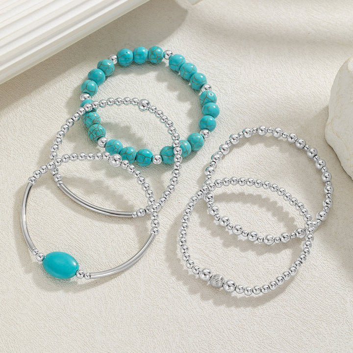 Turquéline™ — Set bracelets perles turquoise argenté bohème
