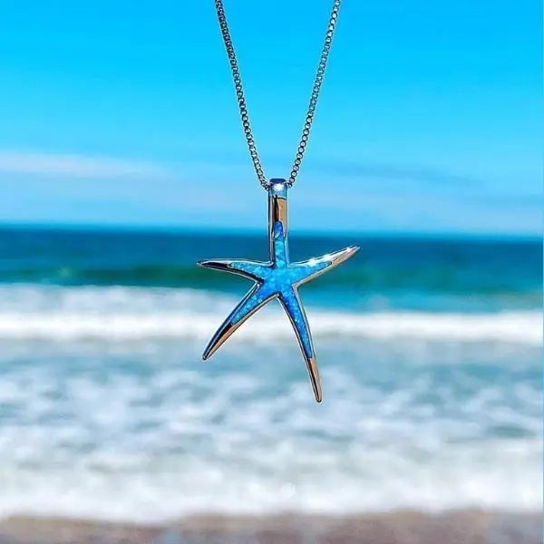 Silver Blue Opal Starfish Pendant