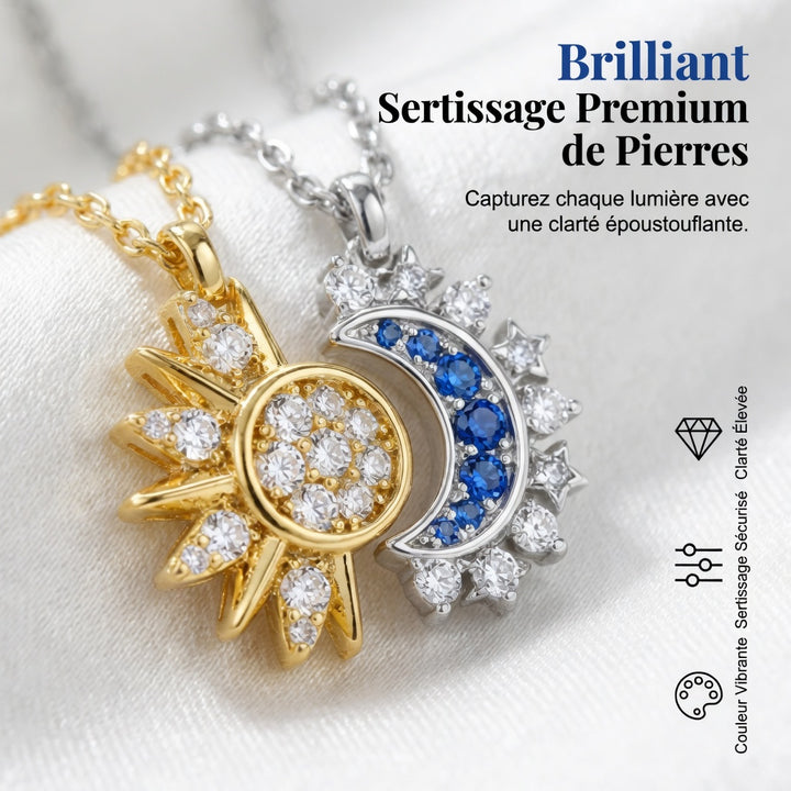 Sélénie™ — Collier soleil lune cristaux bitonalité céleste