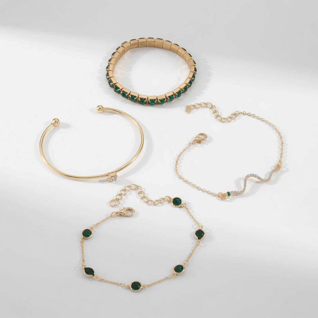 Émeraude™ — Set bracelets dorés pierres vertes élégance précieuse