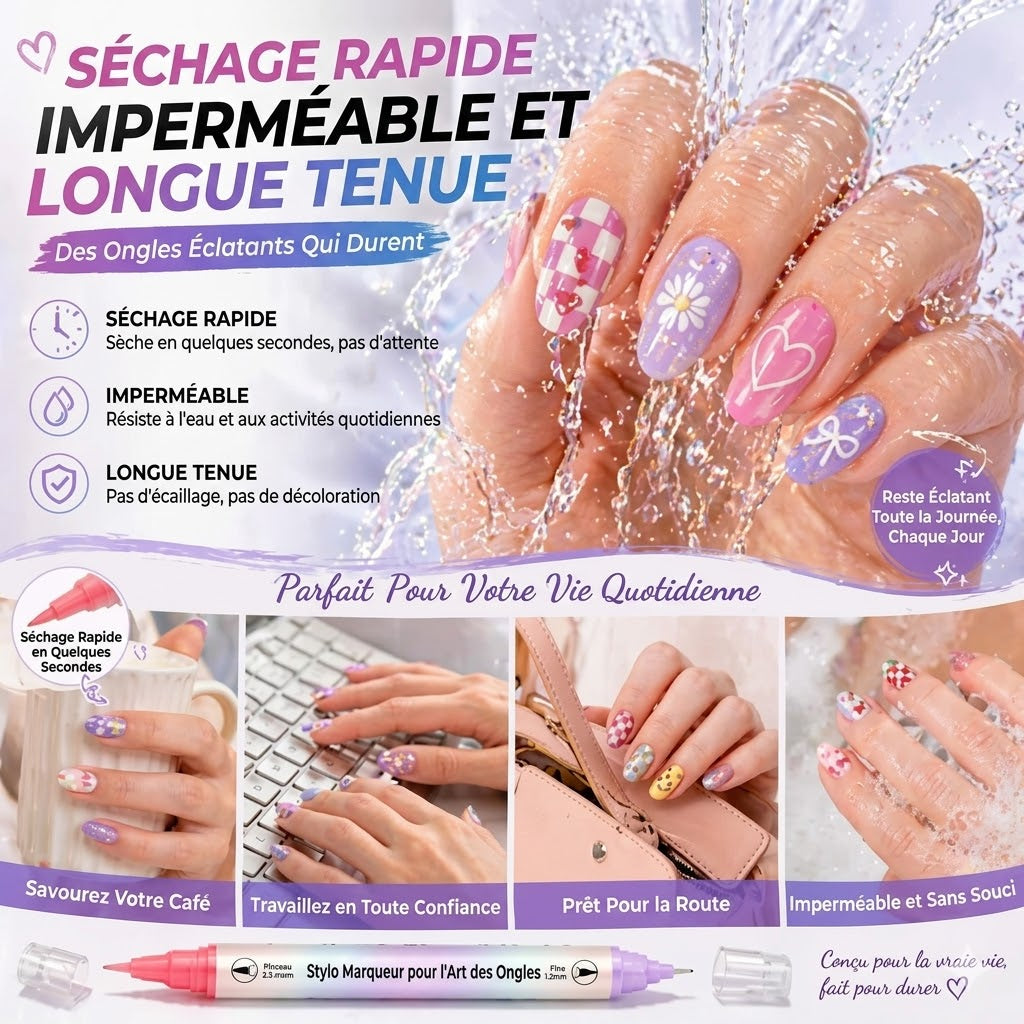 Pinceline™ — Kit 24 marqueurs nail art pointe précision 0,5 mm longue durée waterproof