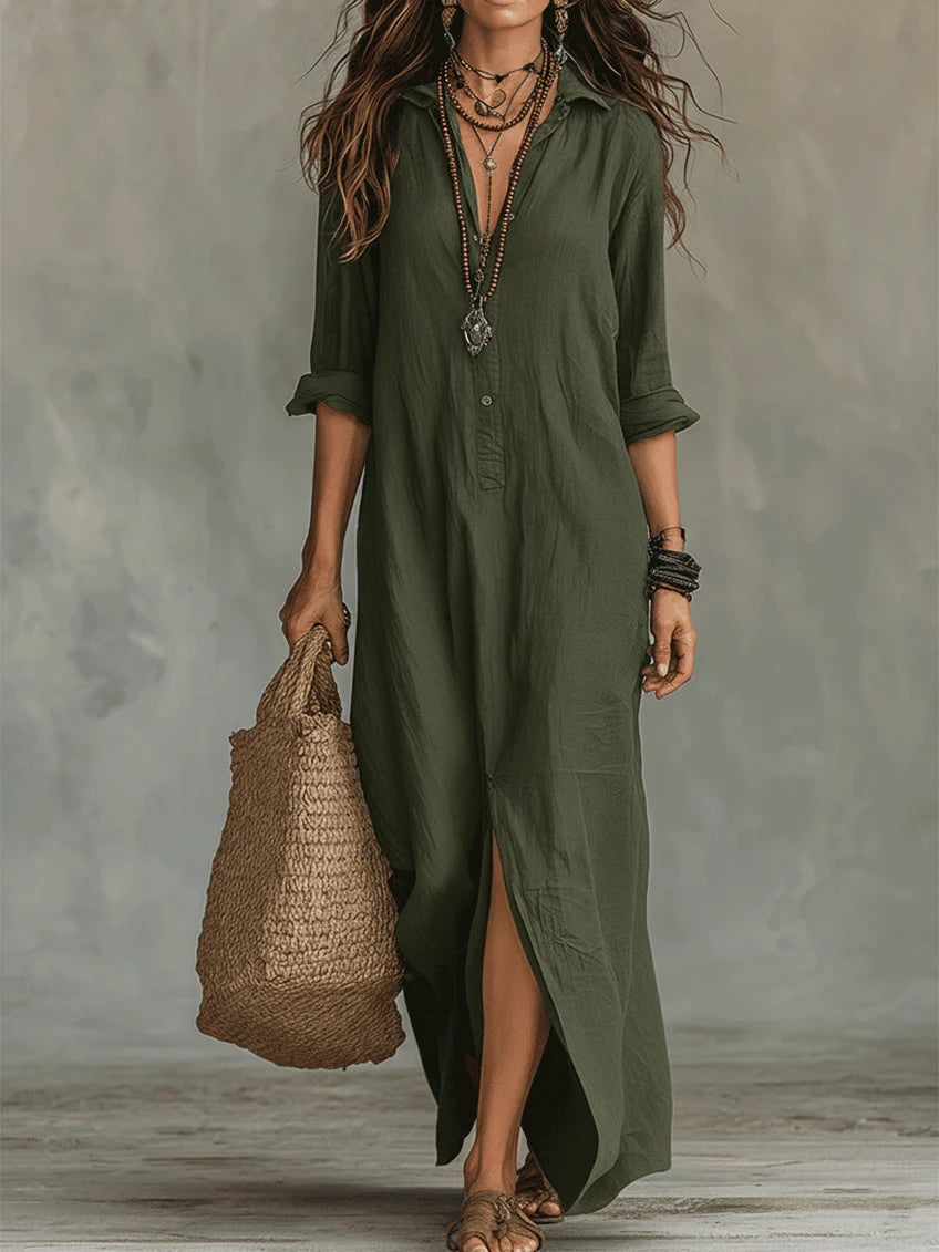Veronica™ | Robe Maxi Noire Longue avec Boutons