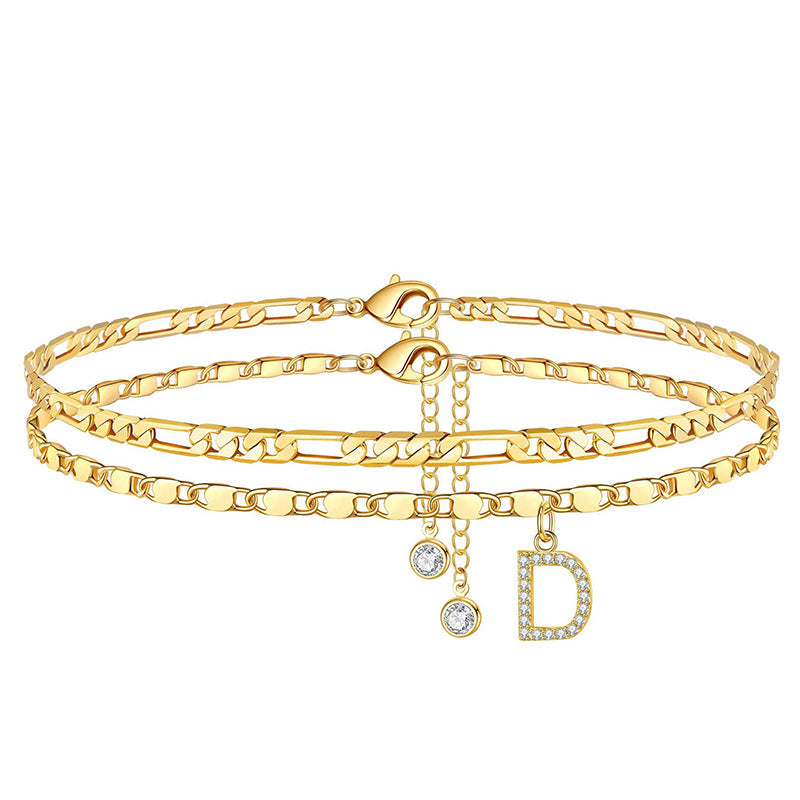 Lumière™ — Bracelet de cheville doré initiale strass élégance personnalisée