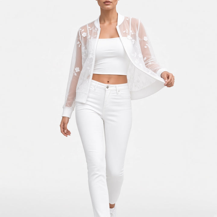 Aveloria™ — Veste transparente brodée élégance délicate