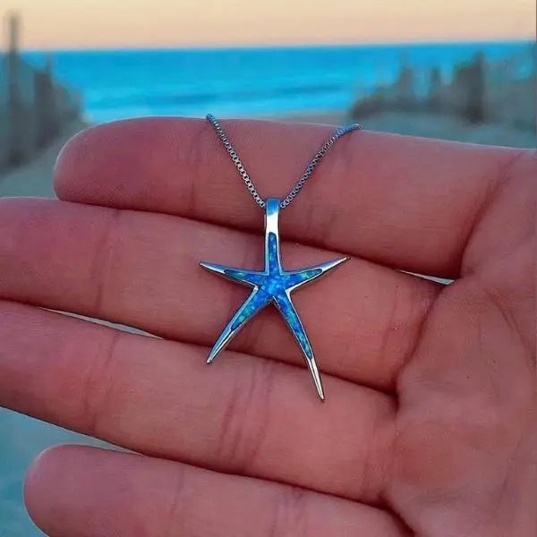 Silver Blue Opal Starfish Pendant