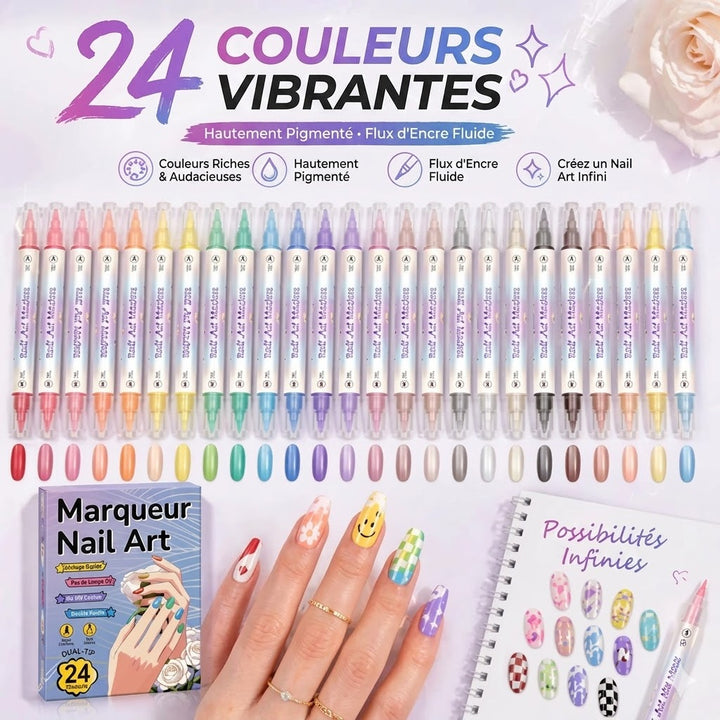 Pinceline™ — Kit 24 marqueurs nail art pointe précision 0,5 mm longue durée waterproof