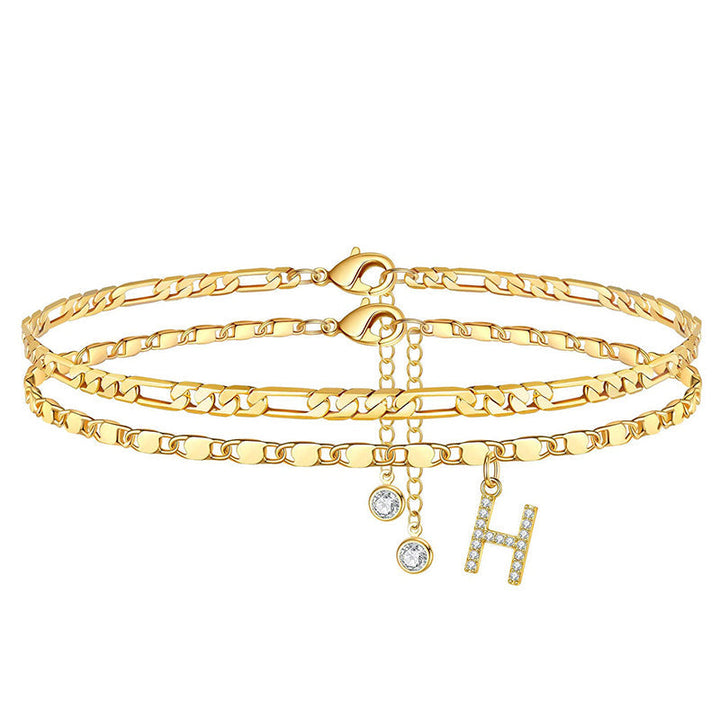 Lumière™ — Bracelet de cheville doré initiale strass élégance personnalisée