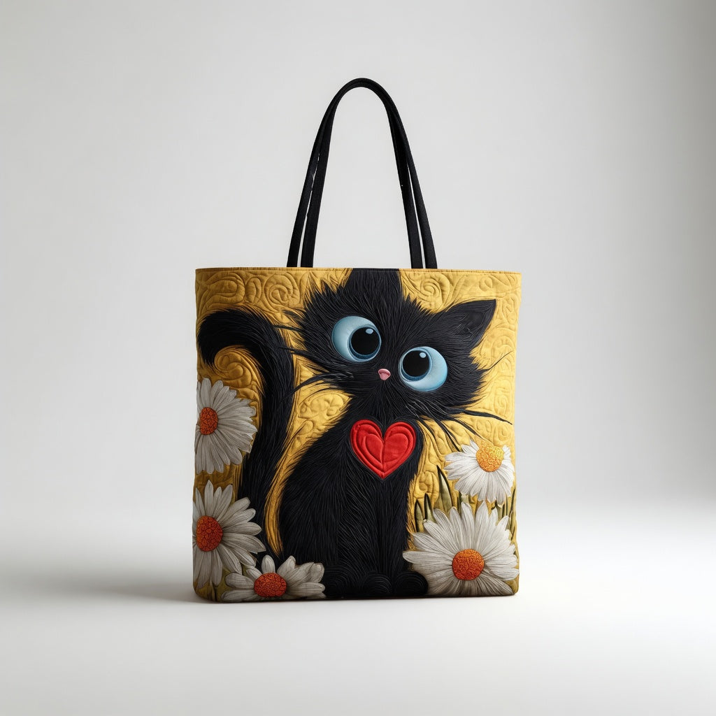 Sac Tote Artisan - Chat Noir avec Marguerites