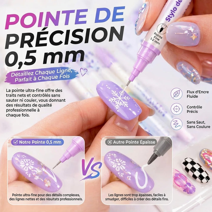 Pinceline™ — Kit 24 marqueurs nail art pointe précision 0,5 mm longue durée waterproof