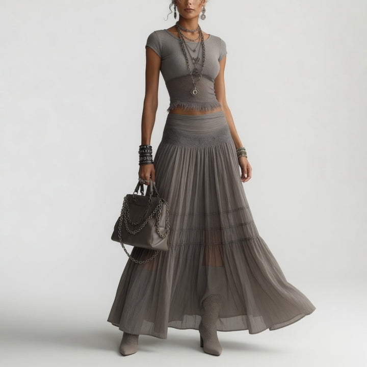 Griseline™ — Ensemble voile fluide gris poétique élégance éthérée