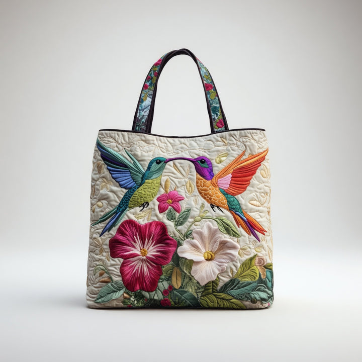 Sac Tote Artisan - Colibri et Fleurs Blanches