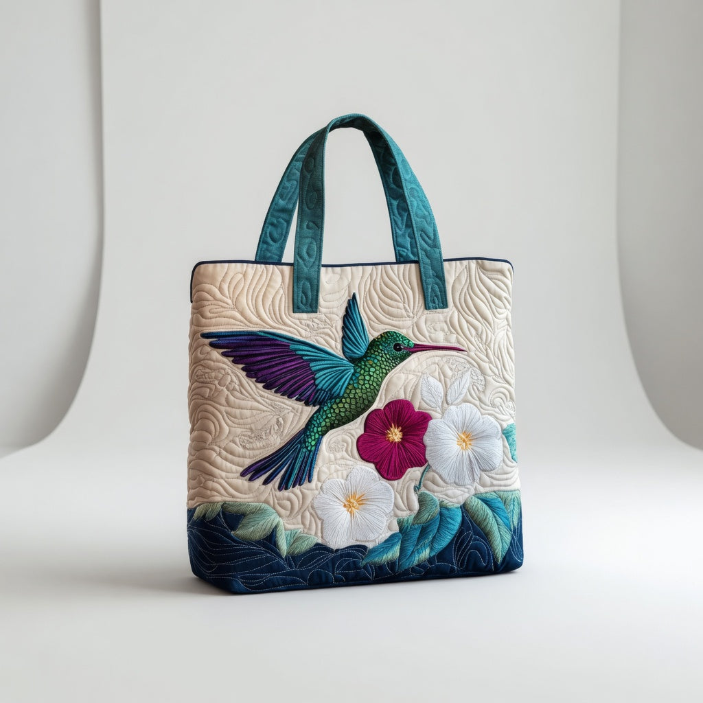 Sac Tote Artisan - Colibri et Fleur Blanche