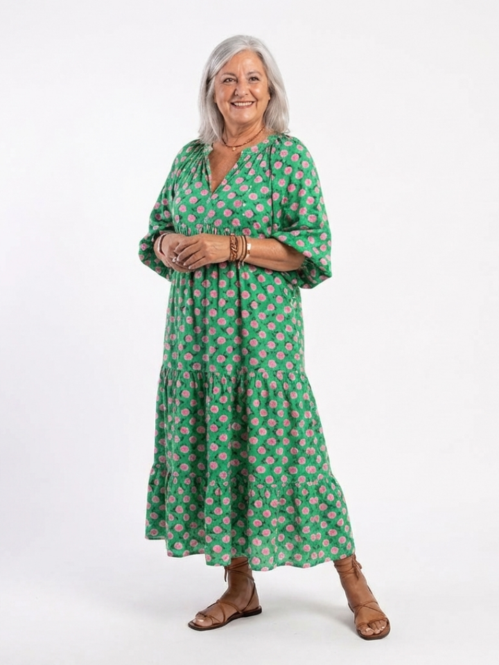 Fiora | Robe Midi à Étages Col V Imprimé Floral