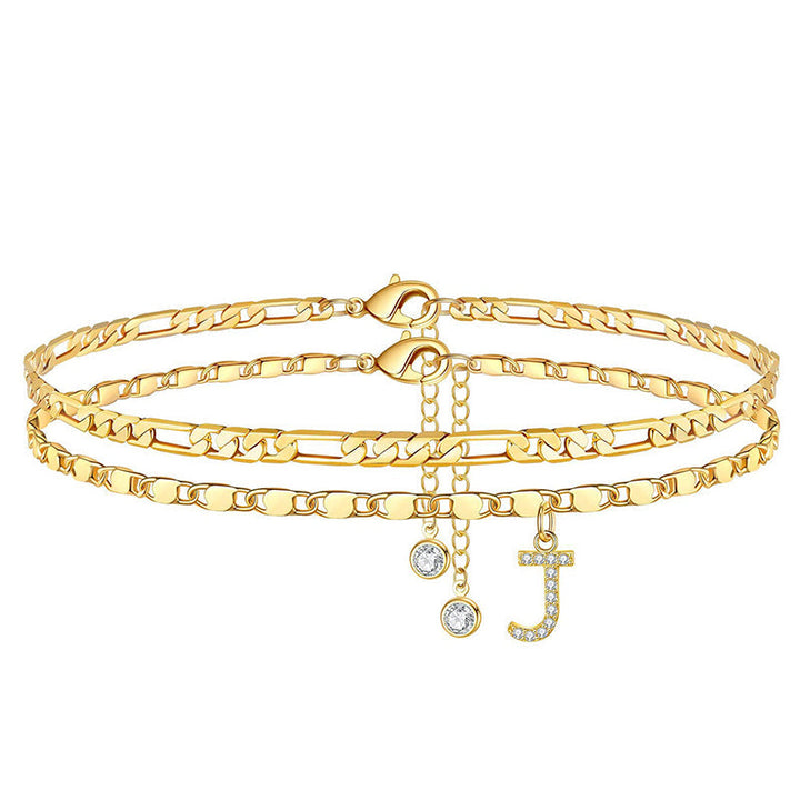 Lumière™ — Bracelet de cheville doré initiale strass élégance personnalisée