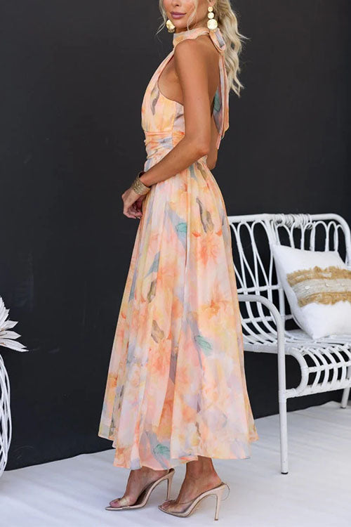 Lotte™ - Robe longue avec impression aquarelle et dos nu