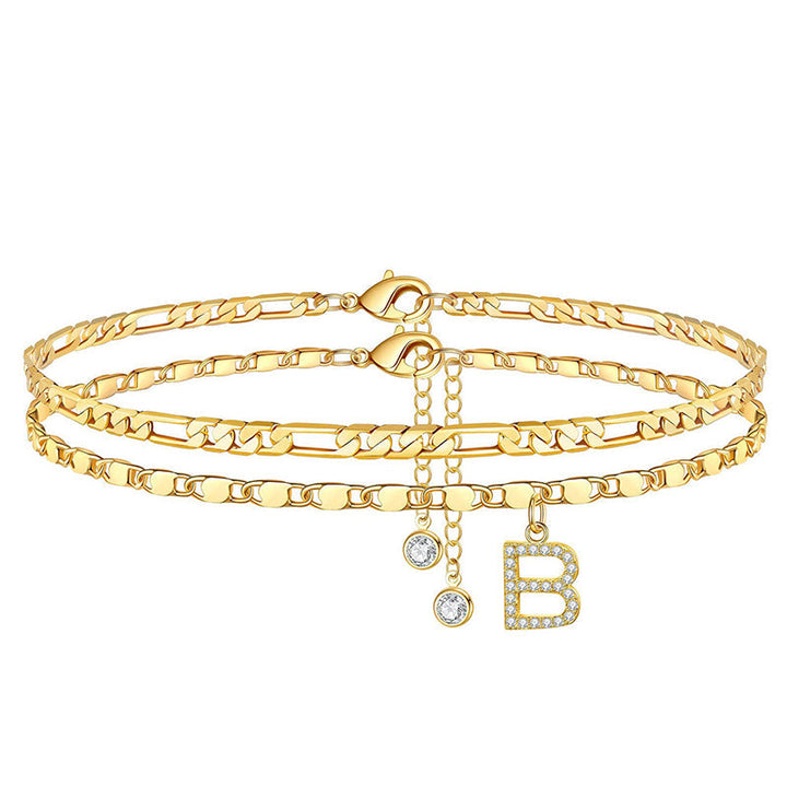 Lumière™ — Bracelet de cheville doré initiale strass élégance personnalisée