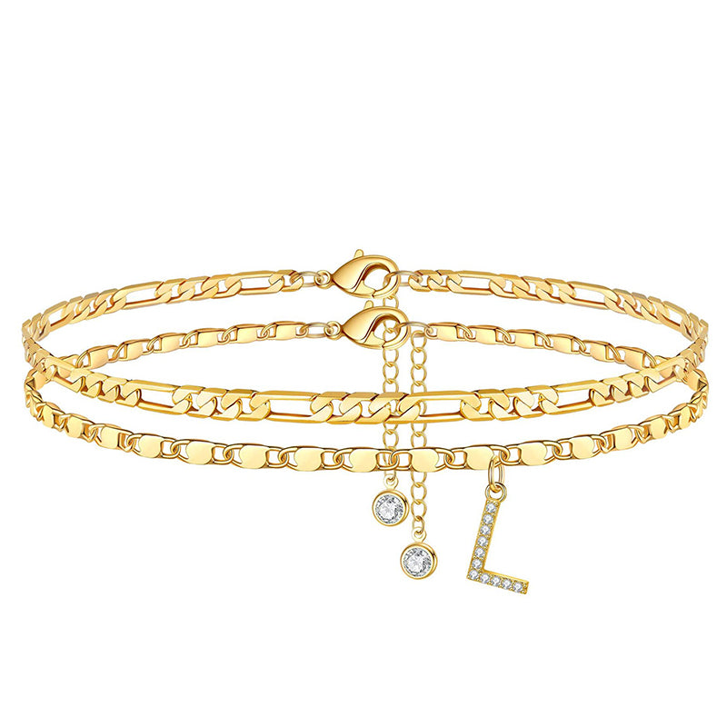Lumière™ — Bracelet de cheville doré initiale strass élégance personnalisée