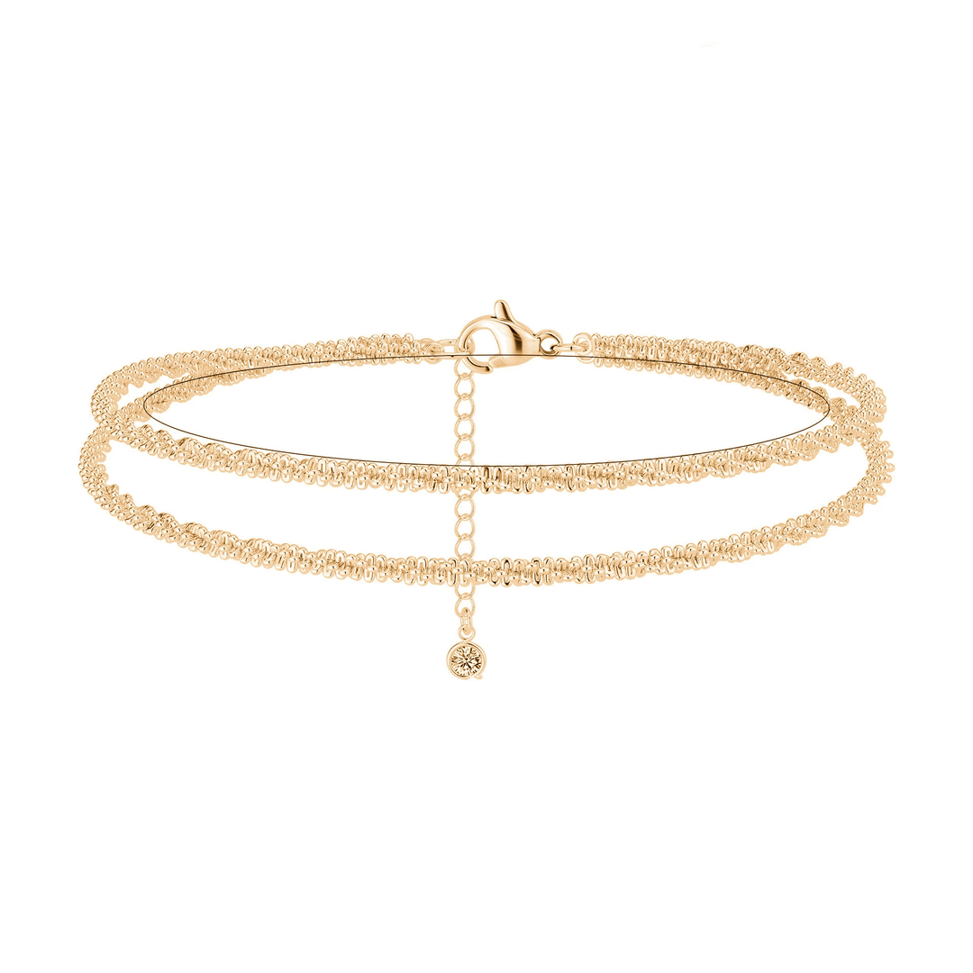Dorelle™ — Bracelet de cheville double chaîne doré et argent élégance minimaliste