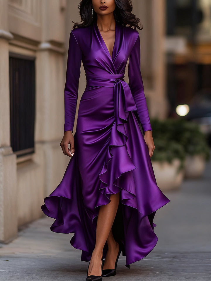 Mathilde™ — Robe portefeuille satinée élégance intemporelle