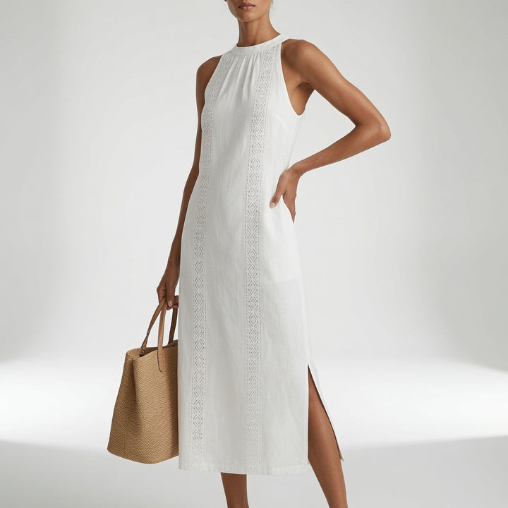 Jimena | Robe Midi en Lin avec Col Mao