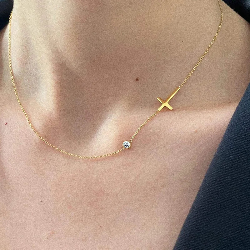 Radiant Side Cross Necklace