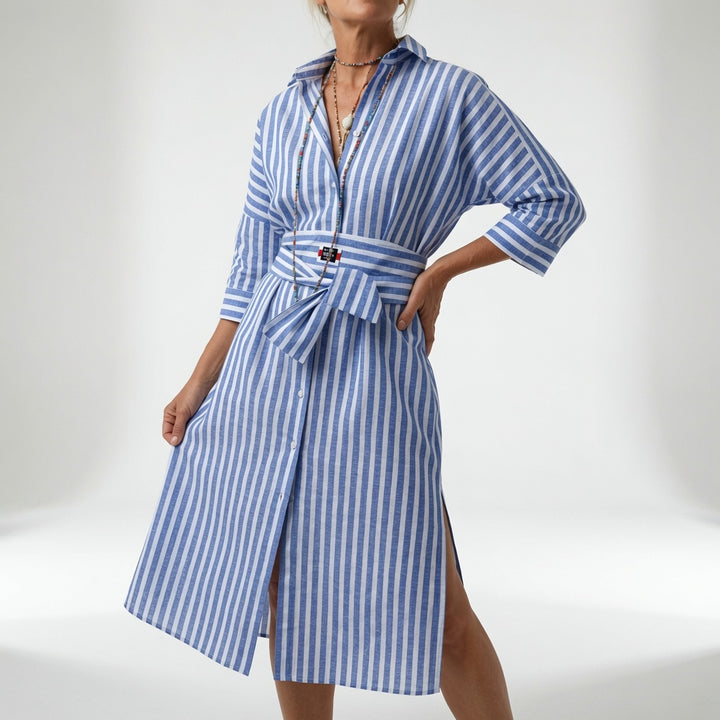 Linévora™ — Robe chemise rayée élégance estivale