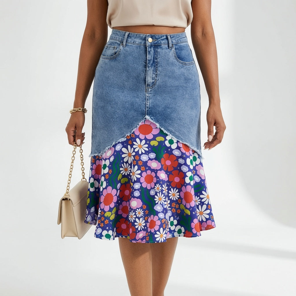 Delavine™ — Jupe denim florale élégance féminine
