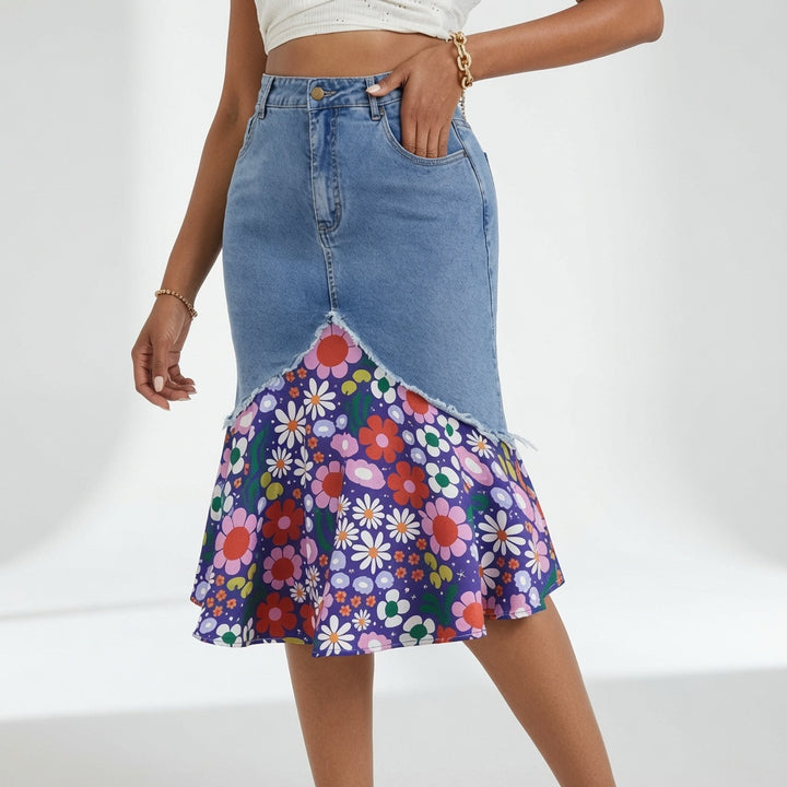 Delavine™ — Jupe denim florale élégance féminine
