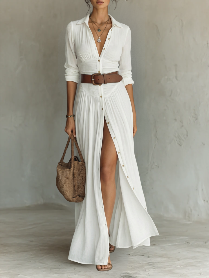 Amélia™ — Robe maxi élégante à col revers