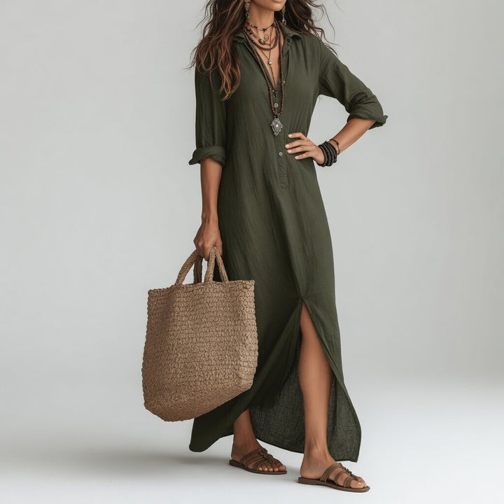 Violaine™ — Robe longue chemise bohème élégance naturelle
