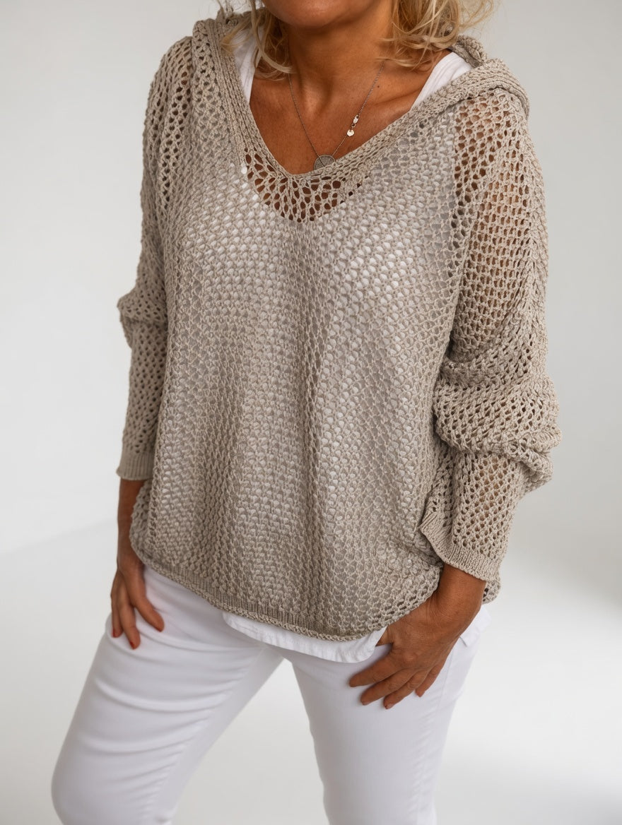 Évarielle™ Khaki Open-Knit Sweater