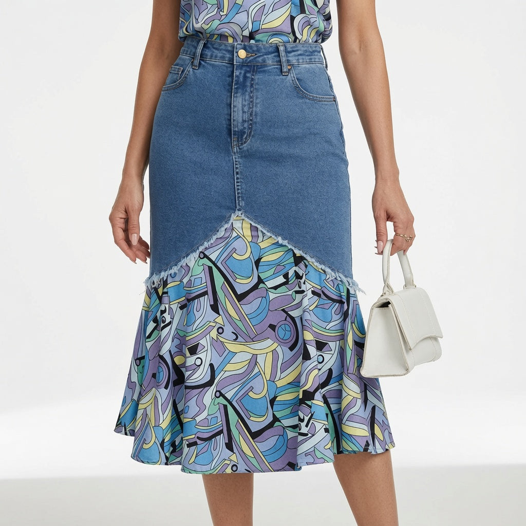 Delavine™ — Jupe denim florale élégance féminine