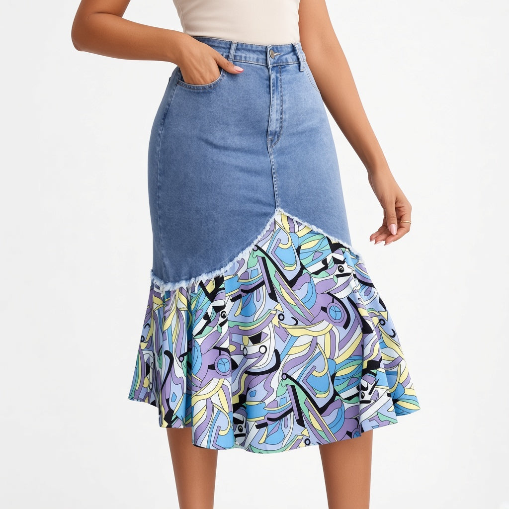 Delavine™ — Jupe denim florale élégance féminine