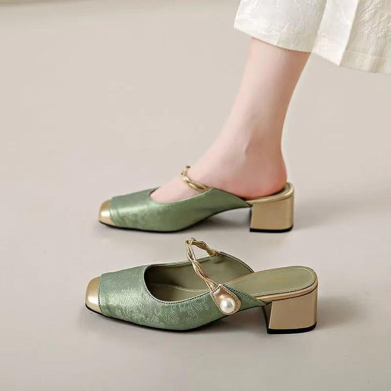Haide | Mules avec Perle et Bout Carré