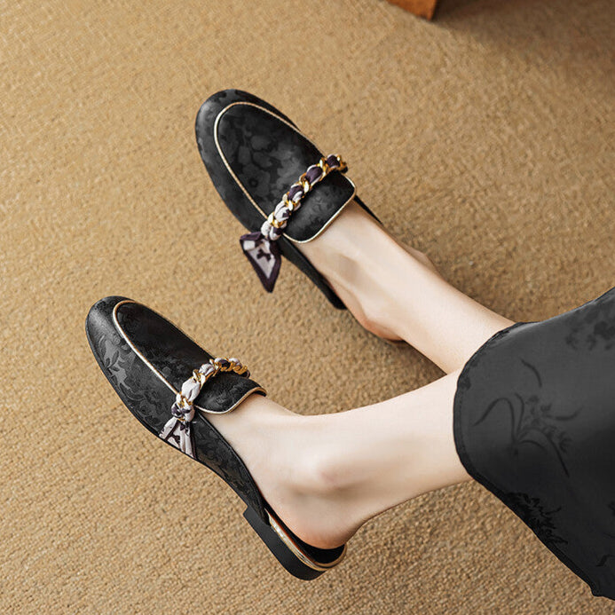 Marisa | Mules Mocassins avec Chaîne Décorative