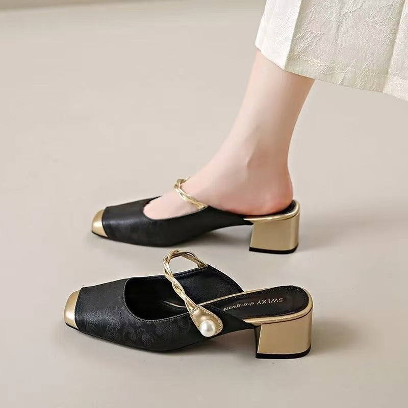 Haide | Mules avec Perle et Bout Carré