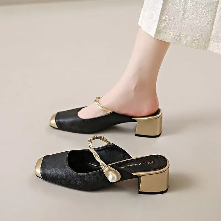 Haide | Mules avec Perle et Bout Carré