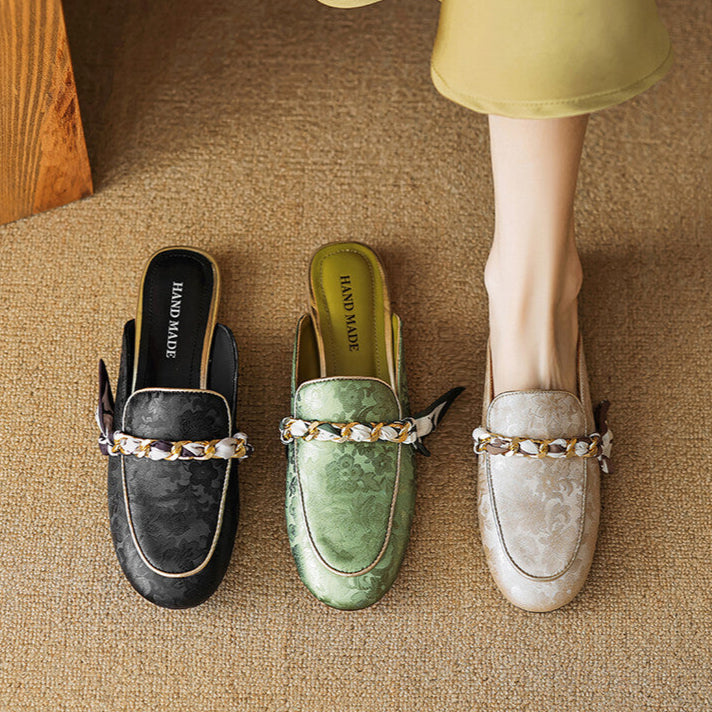 Marisa | Mules Mocassins avec Chaîne Décorative