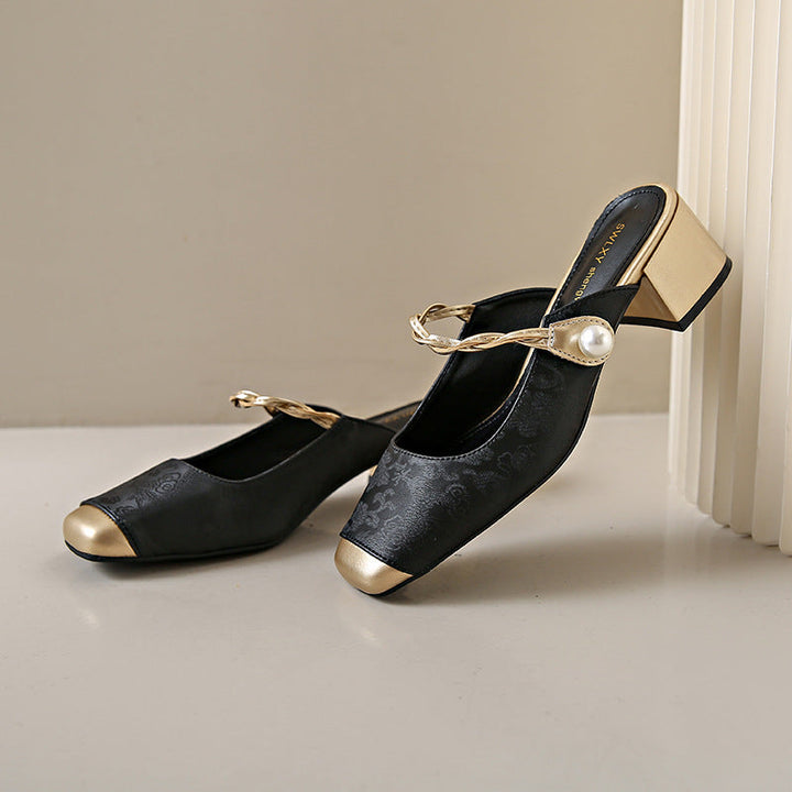Haide | Mules avec Perle et Bout Carré