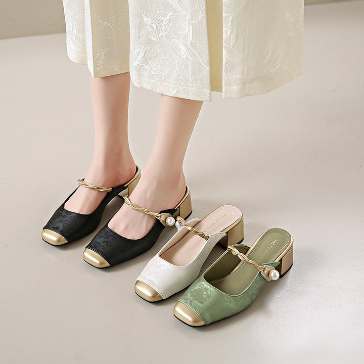 Haide | Mules avec Perle et Bout Carré