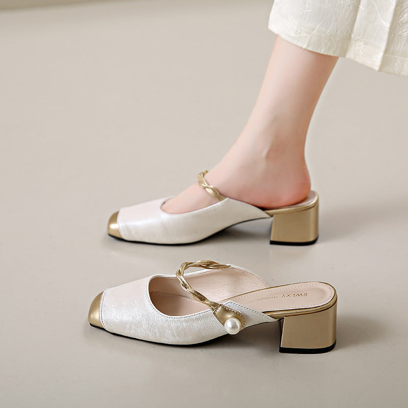 Haide | Mules avec Perle et Bout Carré