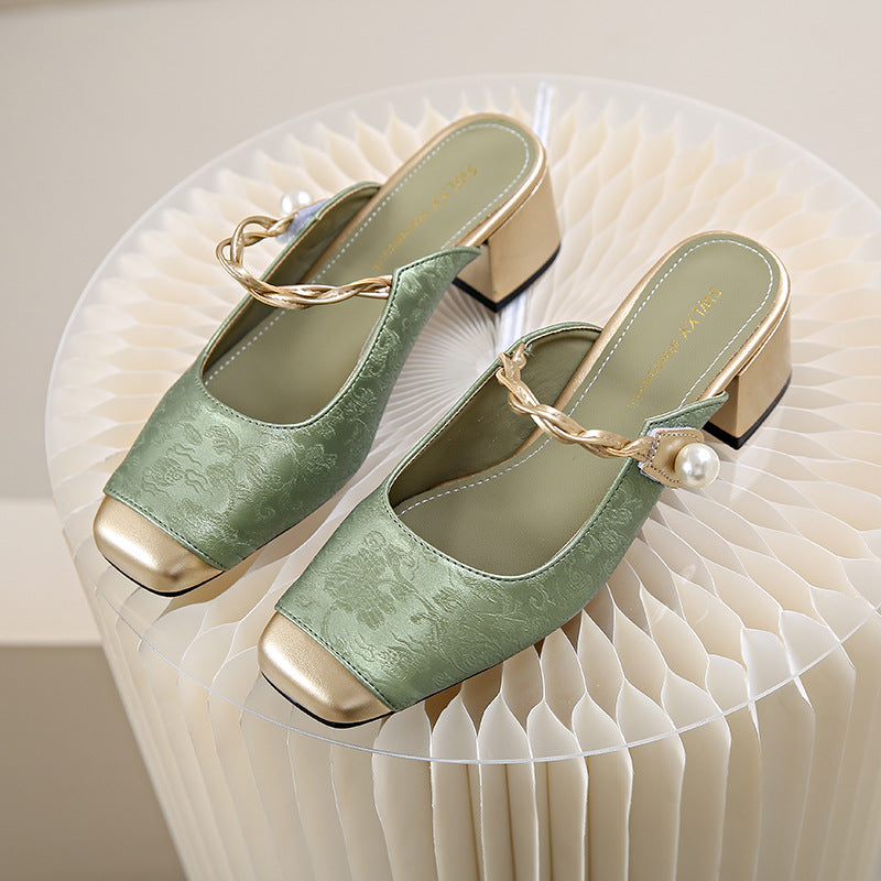 Haide | Mules avec Perle et Bout Carré