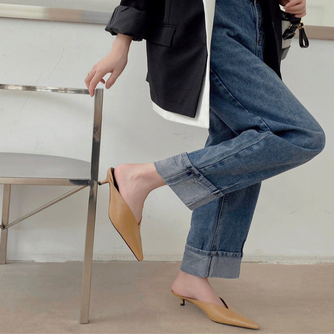 Caterina | Mules à Pointe avec Décolleté en V