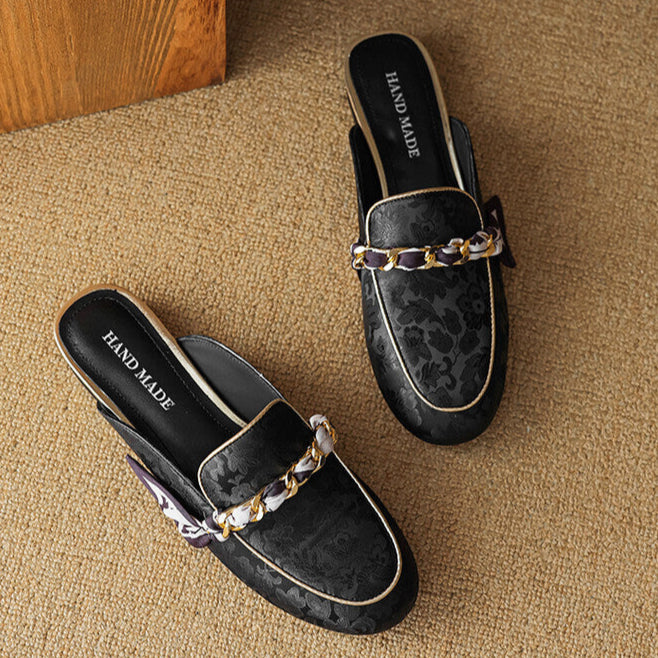 Marisa | Mules Mocassins avec Chaîne Décorative